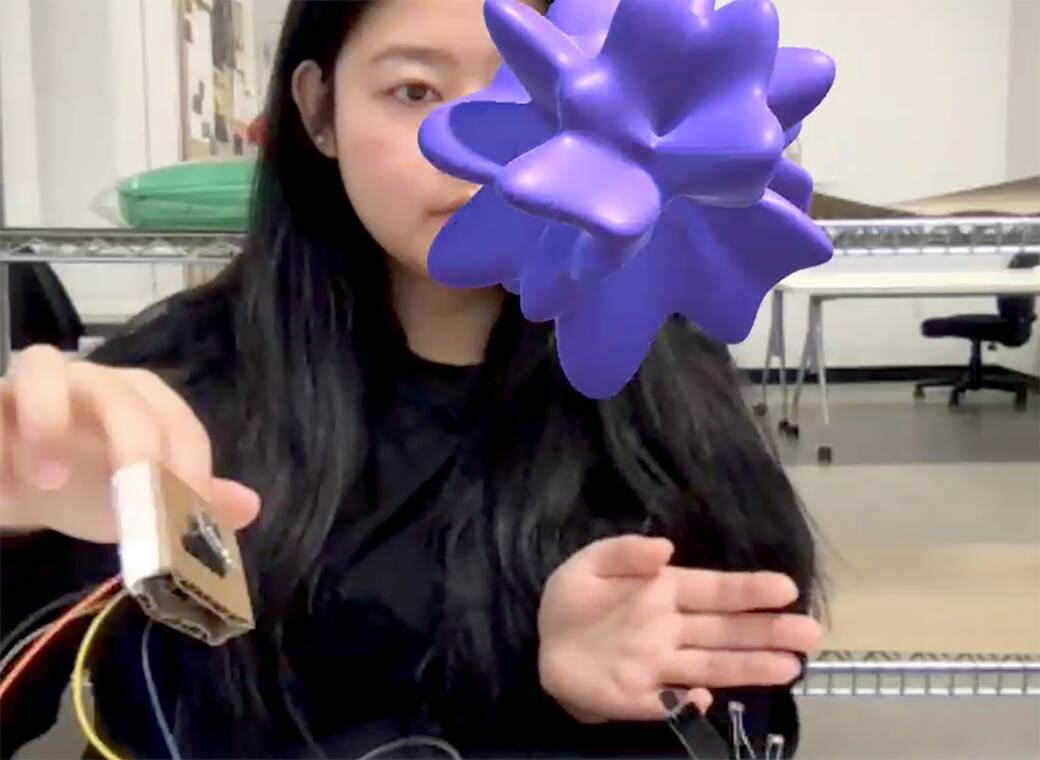 Project AR Pet by student Giah Kim, 2023. In doing the project, Kim asks, "What if we could control AR based on data from our daily lives?" 