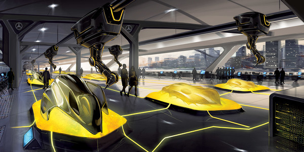 futuristic yellow cars