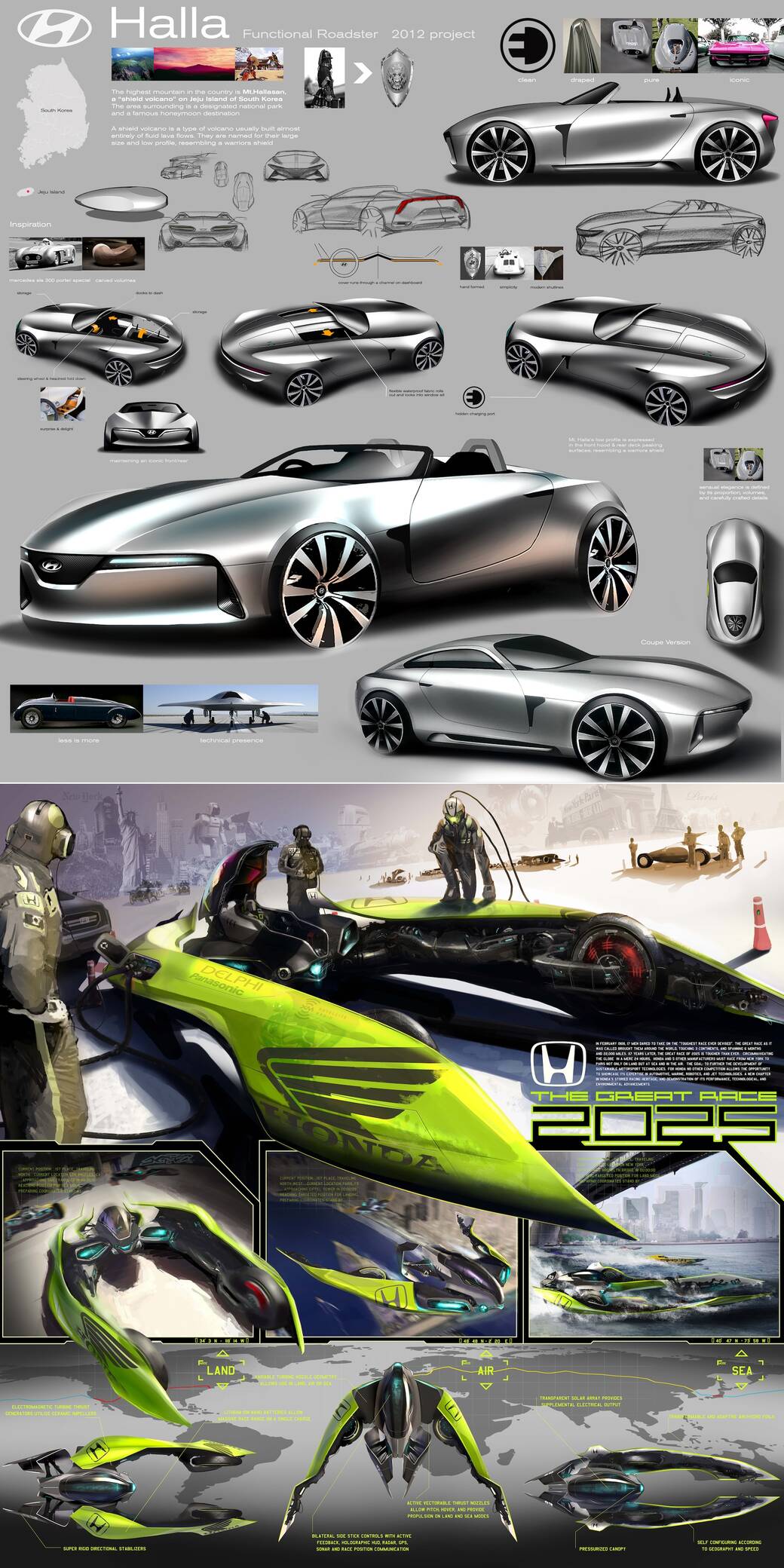 Concept design work for Hyundai and Honda by alum Franco Corral.
