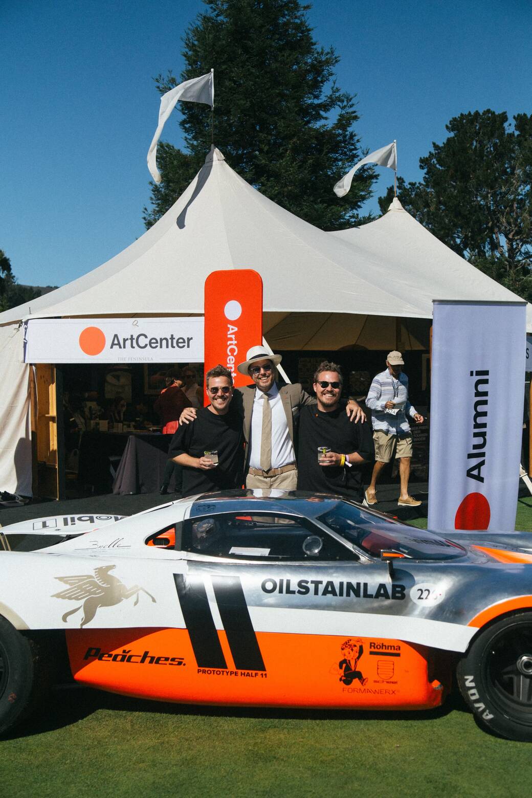 Iliya and Nikita Bridan with their Half11 race car, and Transportation Design Chair Marek Djordjević, at 2024’s the Quail, a Motorsports Gathering, during California’s annual Monterey Car Week. Photo by Transportation Design Associate Chair Alan Macey.