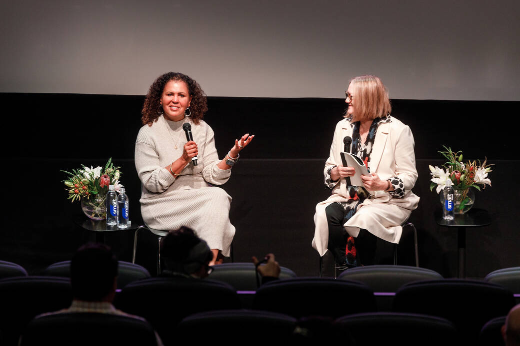 AICAD Symposium keynote speaker Safiya Noble with ArtCenter Provost Anne Burdick. 