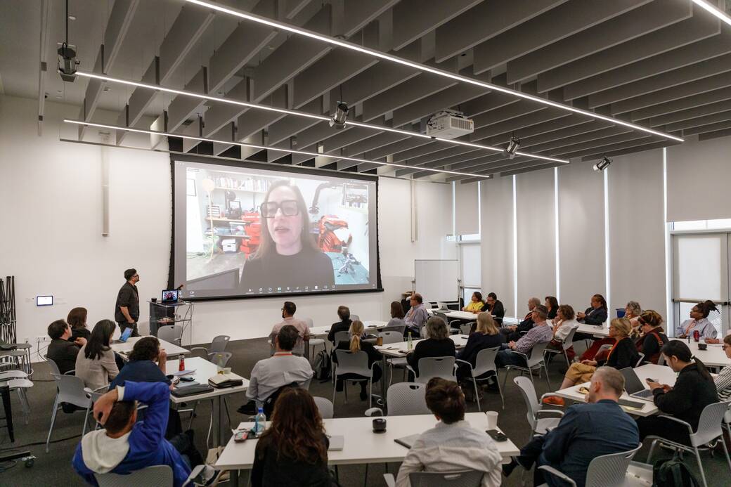 Carla Diana presenting during the 2024 AICAD Symposium session “AI Collaborator: Shifting from Structured Projects to Open Exploration in Creative Education.”