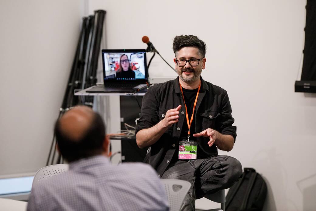 Ivan Cruz presenting during the 2024 AICAD Symposium session “AI Collaborator: Shifting from Structured Projects to Open Exploration in Creative Education.”