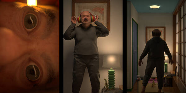 Andy Fedak, Hikikomori-0, 2025, digital stills from the video installation.