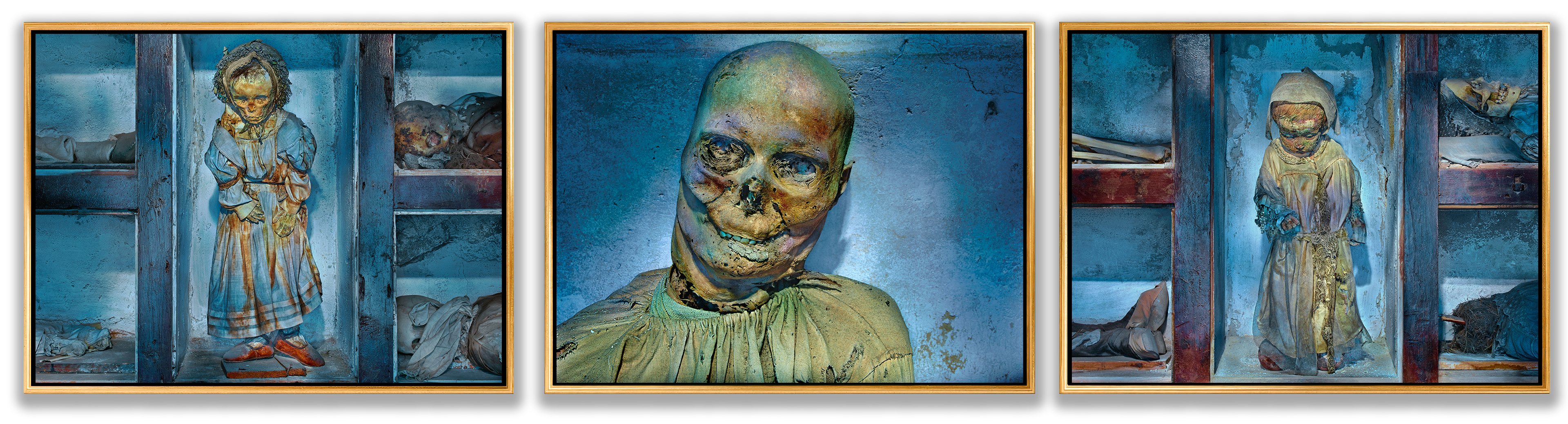 Matthew Rolston, Triptych in the Style of an Altarpiece, Palermo, 2013 (framed view), from the series Vanitas: The Palermo Portraits. Courtesy Fahey/Klein Gallery, Los Angeles