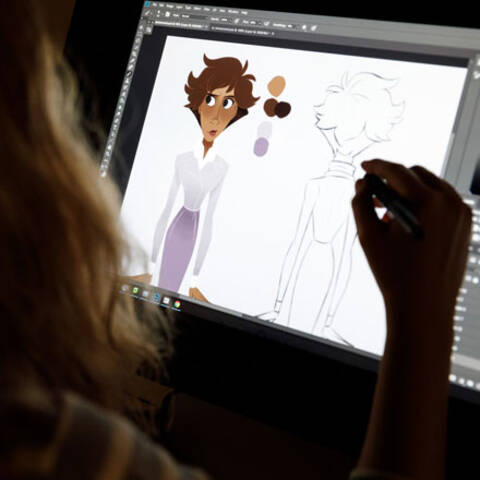 /High school student sketching original characters in Character Design class at ArtCenter Summer Extension, exploring expression, pose, and storytelling.