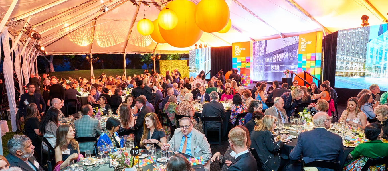 Attendees of ArtCenter’s 2026 Gala celebrated under a canopy set up in the sculpture garden at Hillside Campus.
