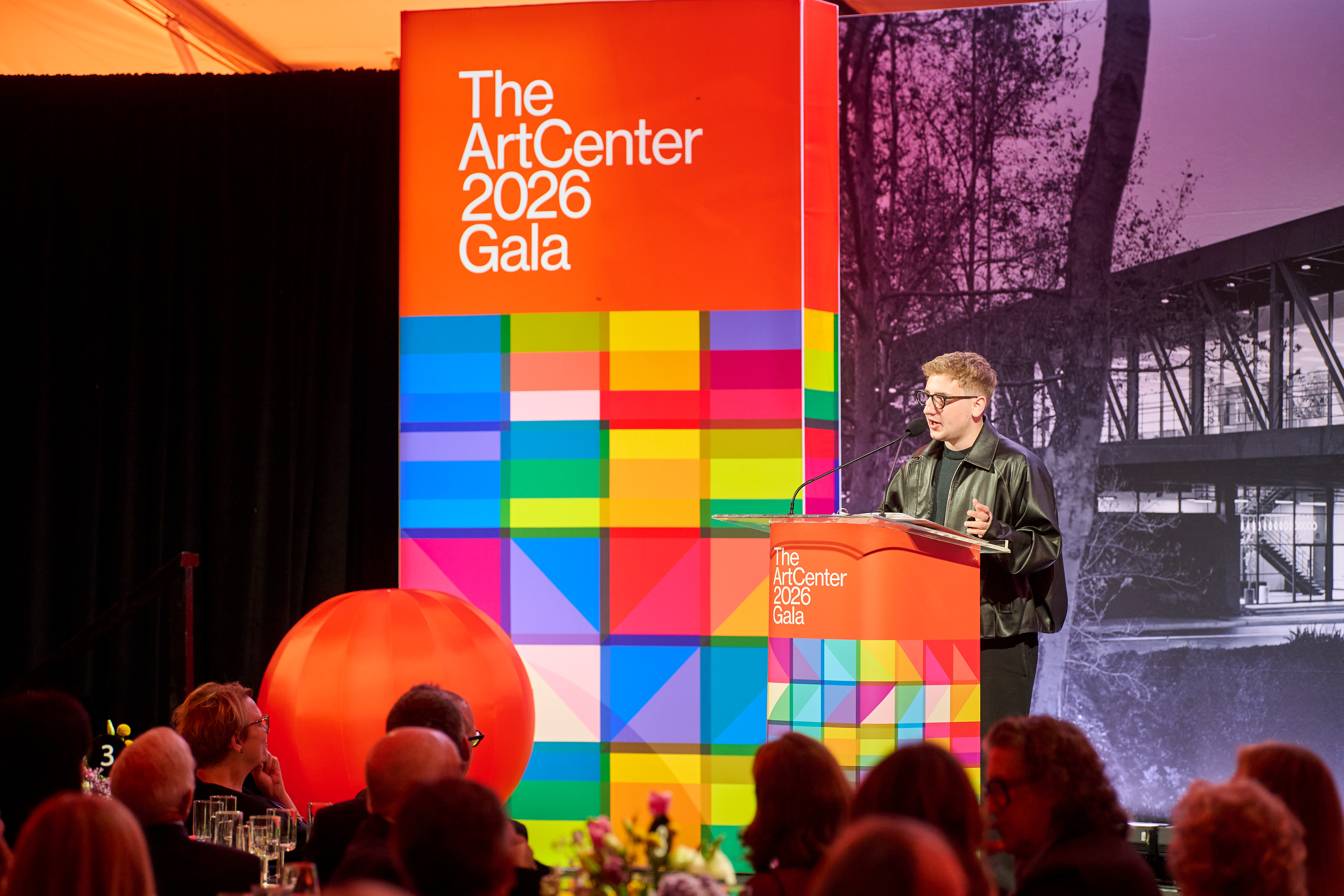 Spring 2026 Valedictorian Jakub Zegzuła speaking at ArtCenter&rsquo;s 2026 Gala.