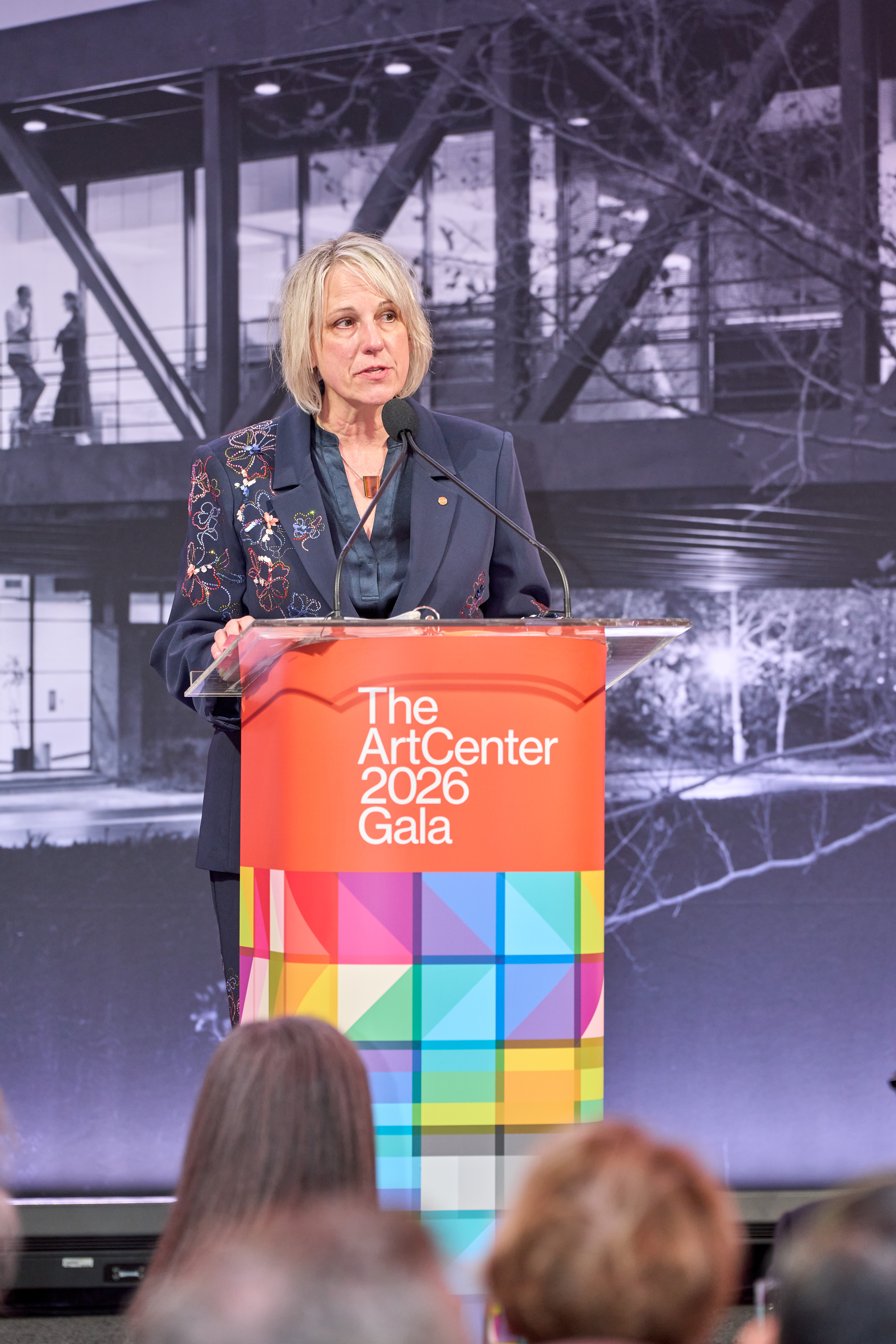 President Karen Hofmann speaking at ArtCenter