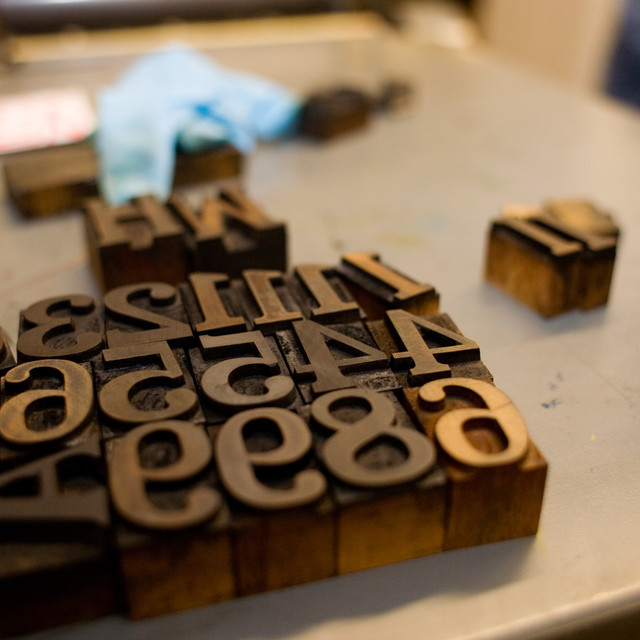Detail shot of large wooden letterpress numbers