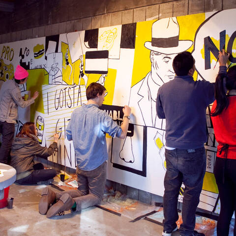 Students paint a mural