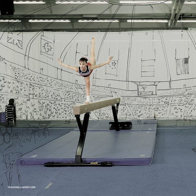 /Adidas Olympics ad featuring a gymnast on a balance beam
