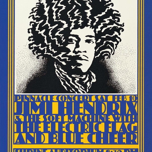 %E2%80%9CAfter+Capitol%2C+I+decided+to+become+a+music+producer%2C+a+promoter.+I+created+a+company+called+Pinnacle+Productions.+We+hired+these+three+groups%E2%80%94Grateful+Dead%2C+Buffalo+Springfield+and+Blue+Cheer%E2%80%94and+created+concerts+at+the+Shrine+with+4%2C000+people+a+night.+Out+of+that+came+these+concert+posters.+I+drew+the+one+of+Jimi+Hendrix+from+memory+of+pictures+and+recordings+of+him%2C+and+I+structured+his+face+based+on+all+that+info%2C+done+in+a+continuous+tone.+His+hair+looks+electric+because+of+his+electric+guitar%2C+and+guitar+feedback.+Hendrix+was+entirely+different%2C+with+his+own+style%2C+and+totally+unrestrained.%E2%80%9D