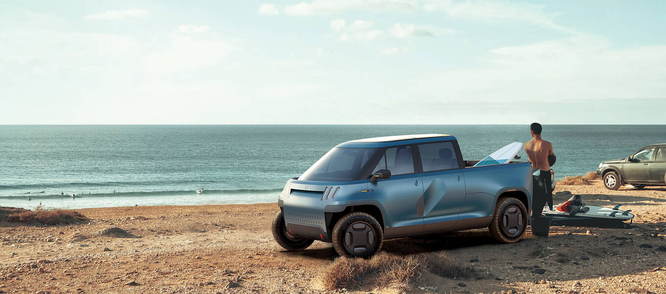 Telo Truck, a compact EV pickup truck, designed by Yves Behar and Fuseproject. 