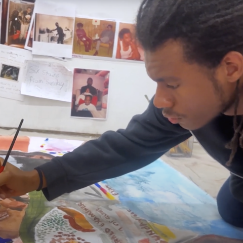 Fine Art student Juniper Jones paints in the studio