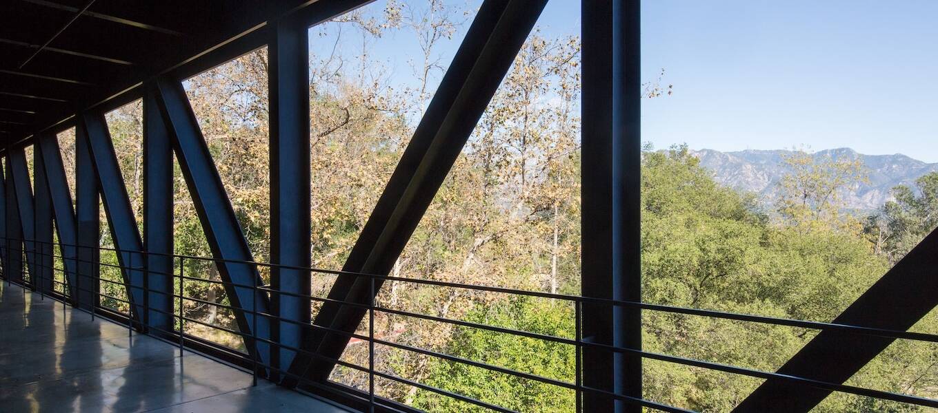 Photo of the San Gabriel mountains from the Bridge at ArtCenter